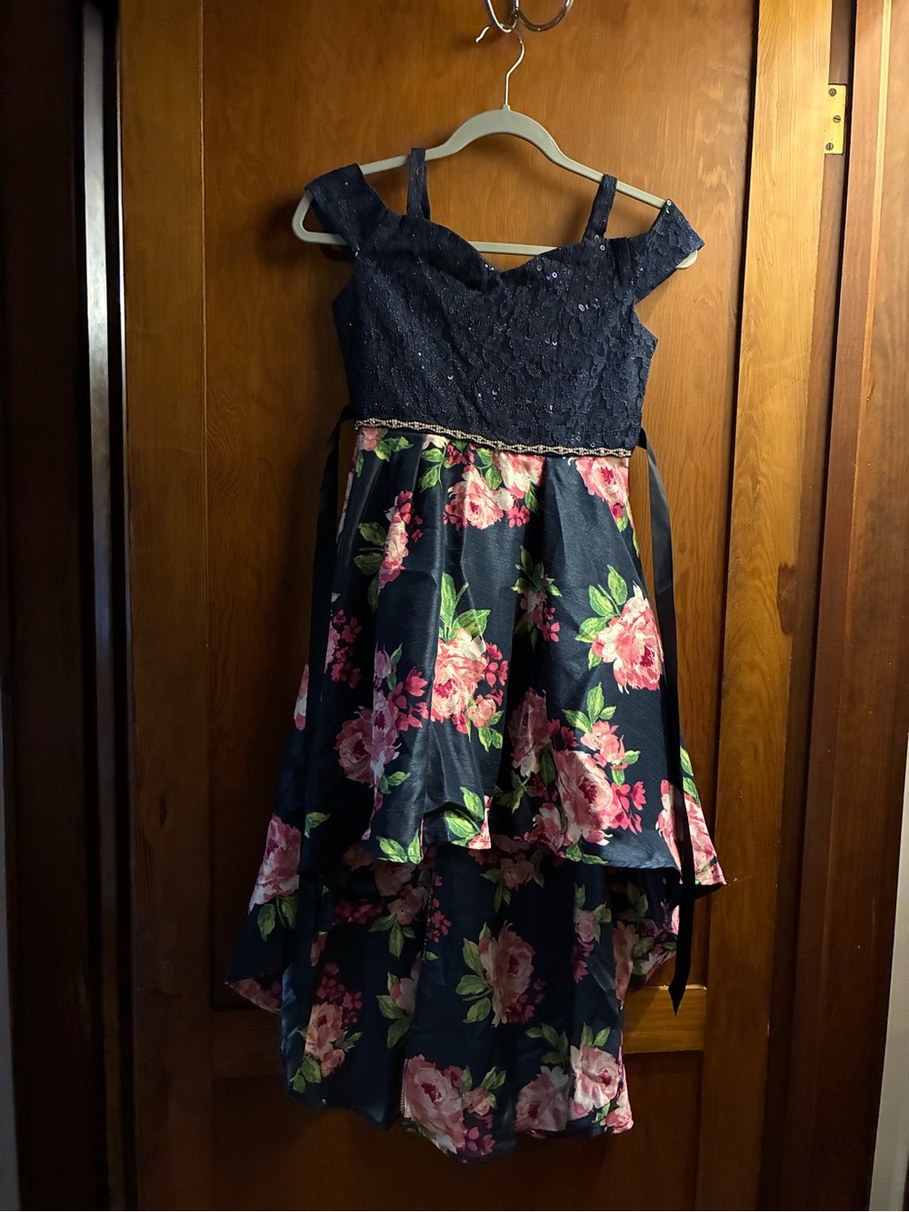 Rare Editions Navy Floral High-Low Party Dress for Girls Size 12